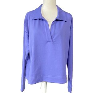 Athleta Womens Sweatshirt‎ M Purple Long Sleeve Polo Collared Split Neck Cotton
